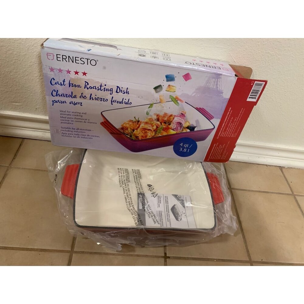 NEW Ernesto Cast Iron Roasting Dish 4 QT Stovetop/Oven Safe Cookware Kitchen